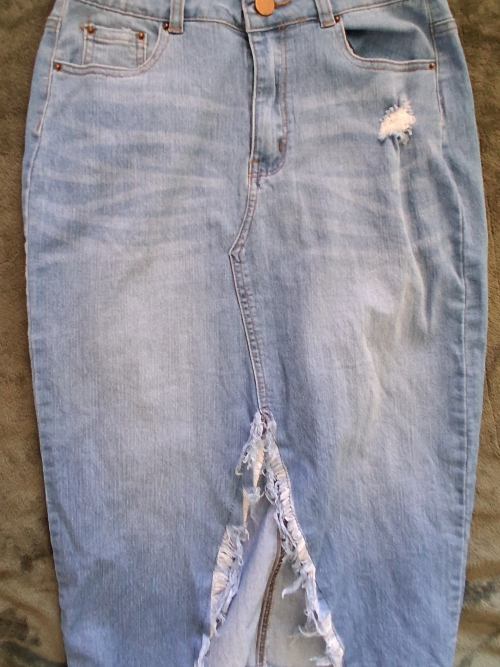 BOHO light Blue Distressed Denim Mini Skirt Split Front